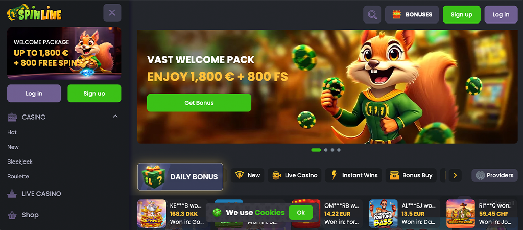 SpinLine Casino, online casino spins, bonus
