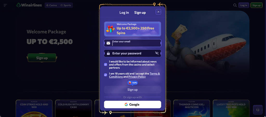 Registration and Account Setup at Winairlines